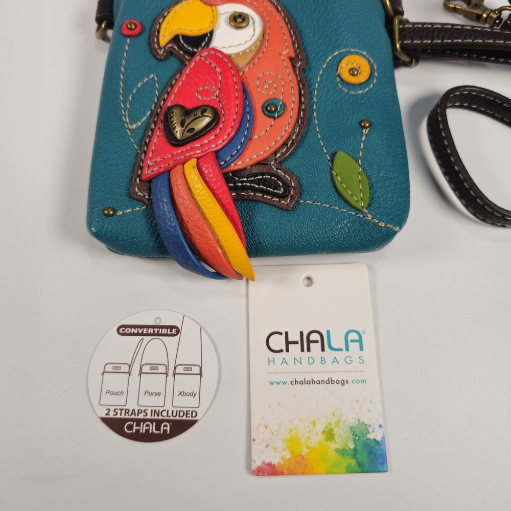 CHALA Red Parrot Cell Phone Crossbody Purse Turquoise Convertible 2 Straps NWT - Picture 5 of 6